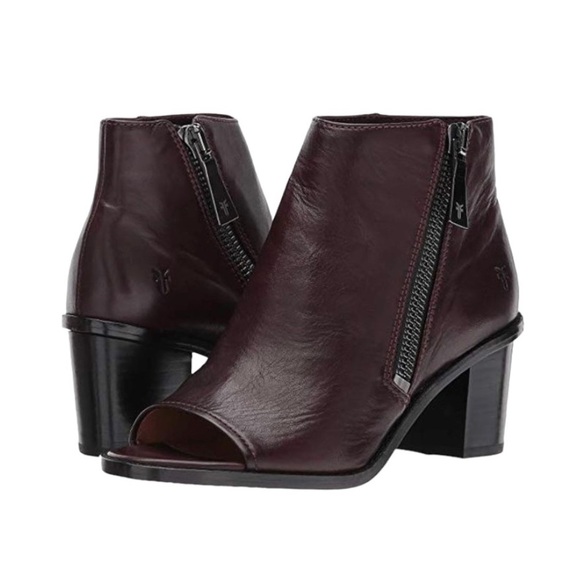 Frye Peep Booties Women's Size 6.5‎ US Wine Leather Heeled Ankle Boots BRIELLE - Picture 5 of 12
